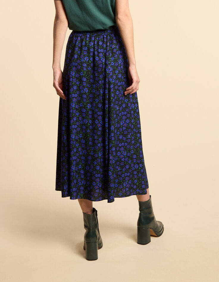 Jupe midi noire imprim&eacute; fleurs d'hiver I.Code-4