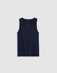 Marineblaues Damen-Tank-Top aus Rippstrick mit gesticktem Fischgr&auml;tenr&uuml;cken-5