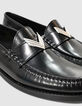 Damen schwarze Glac&eacute;-Leder-Slipper-5