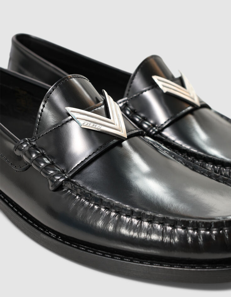 Damen schwarze Glac&eacute;-Leder-Slipper-5