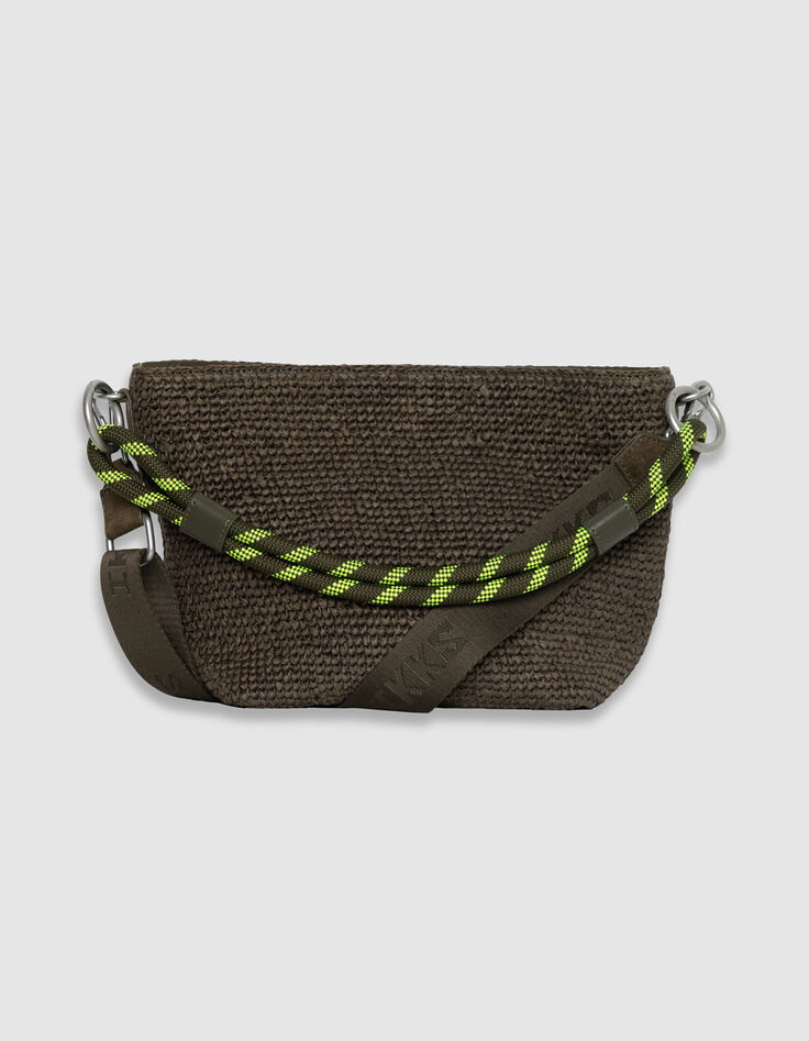 Die Tasche f&uuml;r Damen mit zwei Henkeln aus khakifarbenem, geflochtenem Bast-4