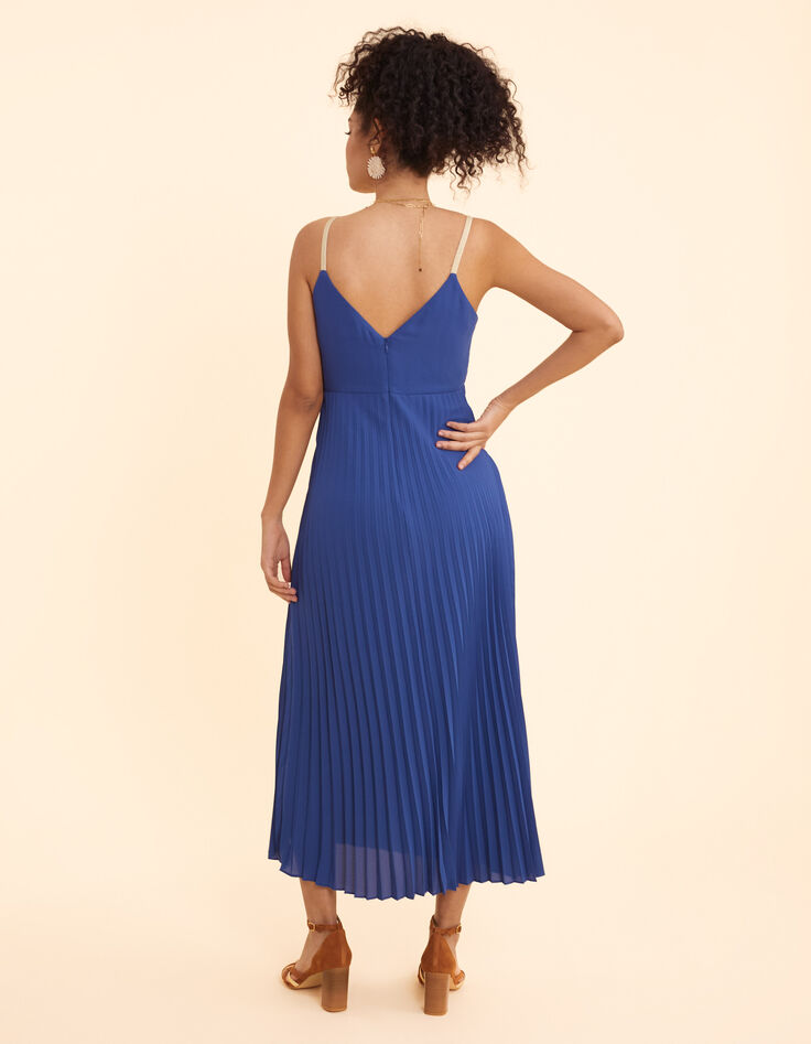 I.Code blue pleated strappy long dress-4