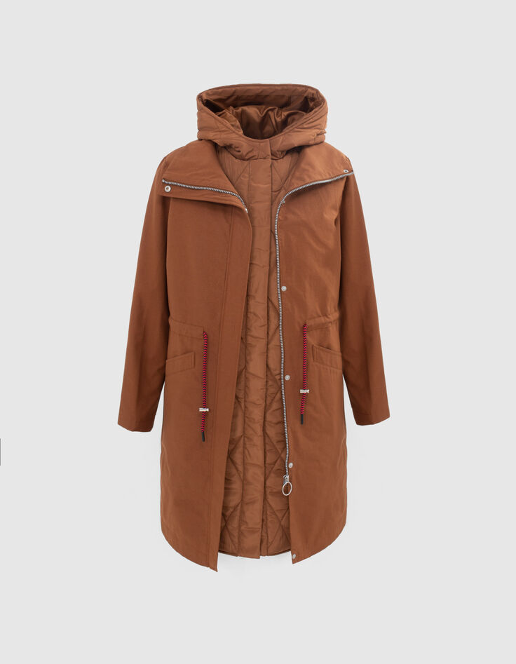 Parka 2 en 1 caramelo con plumas sin mangas I.Code-3