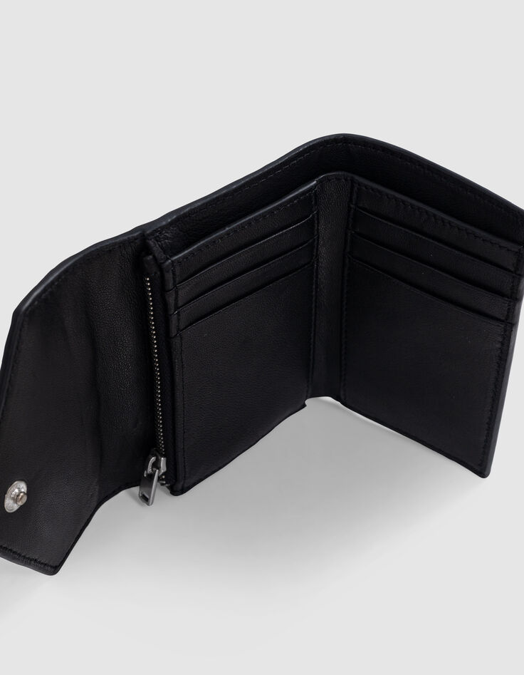 Damen 1440 schwarz gestepptes Leder Portemonnaie-5