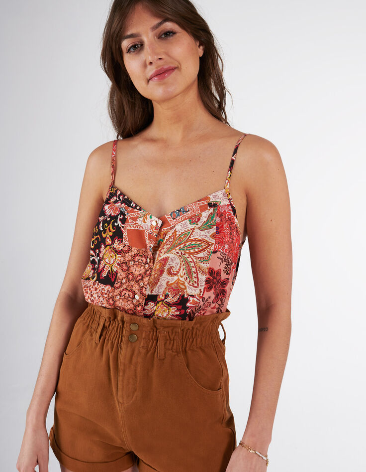 I.Code tea rose floral patchwork print lingerie top-2