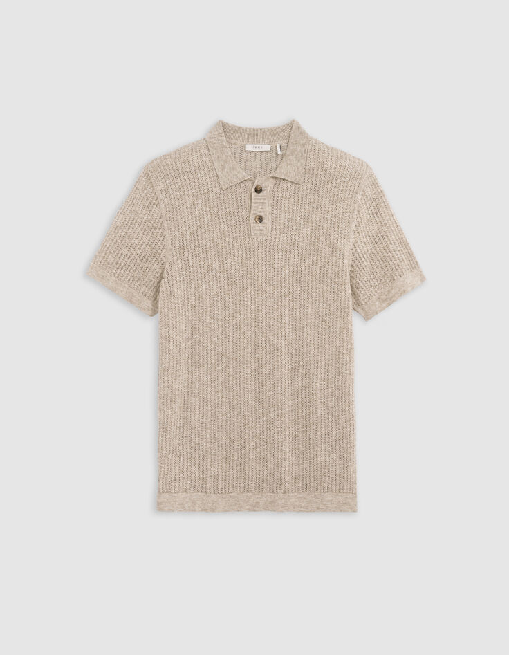 Beiges Herrenpoloshirt, Lochstrick-6