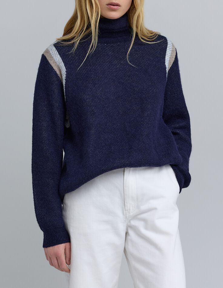 Gestreifter Jacquard-Pullover f&uuml;r Damen in Marineblau-2
