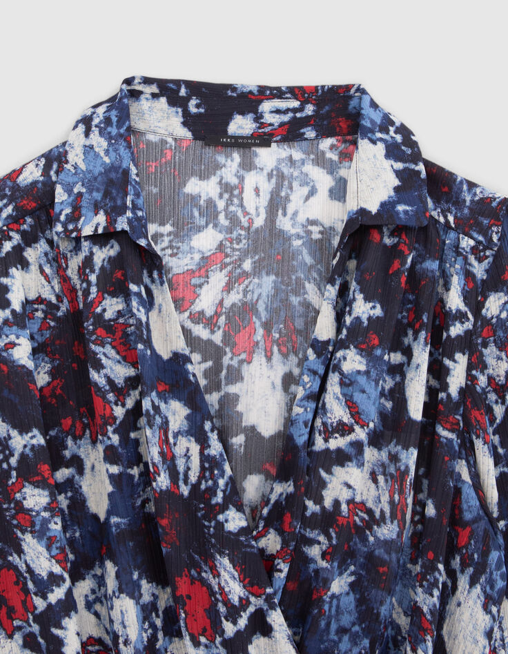 Marineblaues Recycling-Damenkleid mit Batikblumen-7