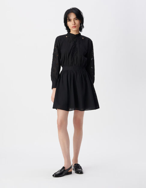 Kurzes schwarzes Kleid Damen aus besticktem Voile - IKKS