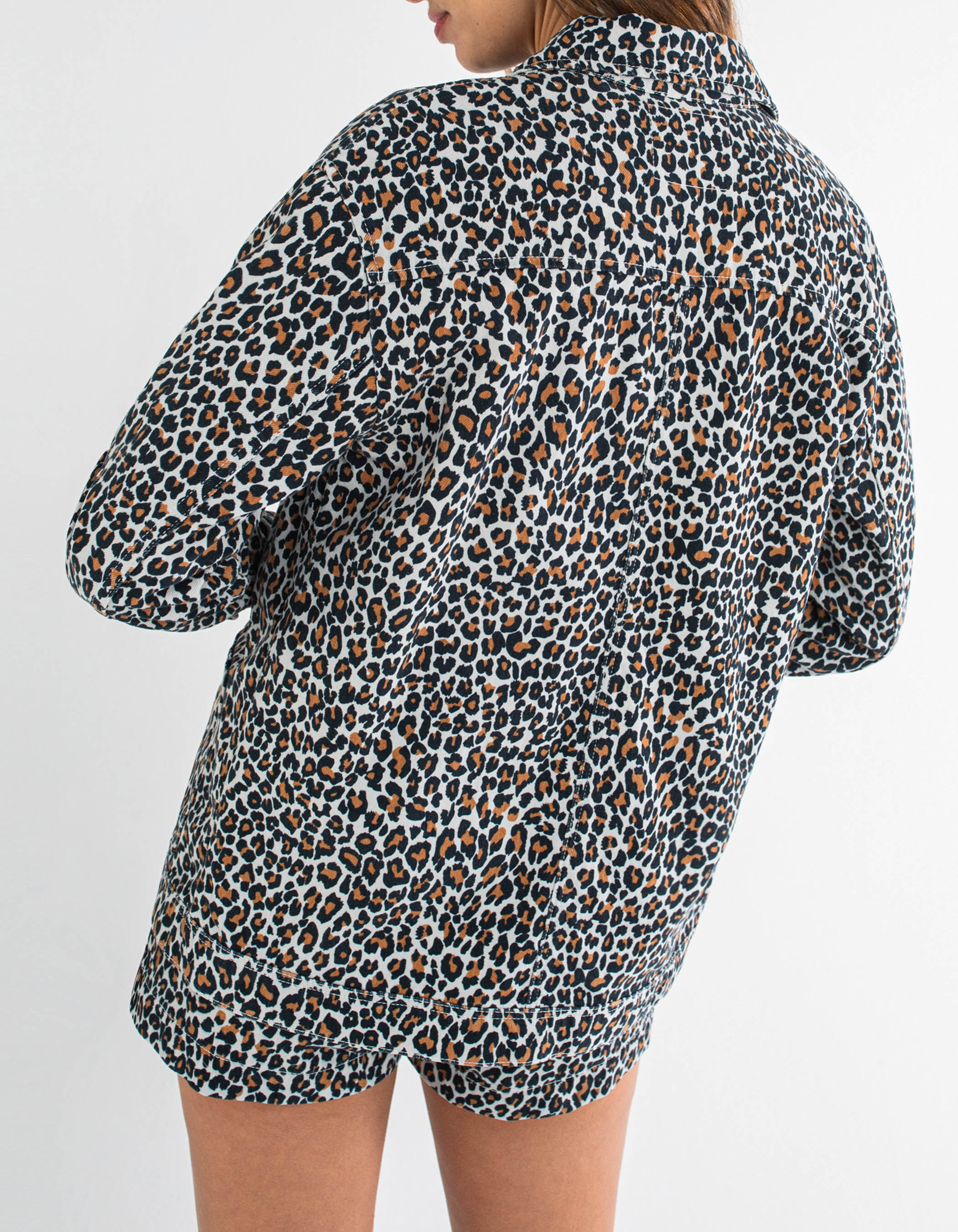 I.Code fawn leopard print denim jacket
