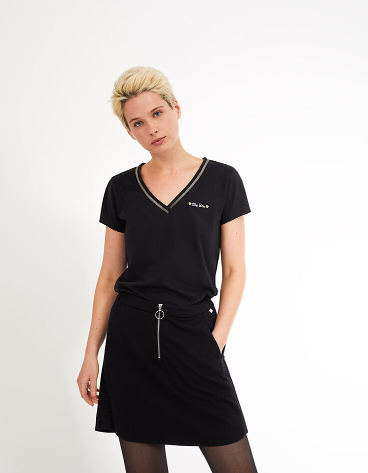Tee-shirt noir Très Bien brodé cœurs I.Code-3