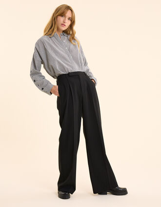 I.Code black suit trousers with blue pinstripes