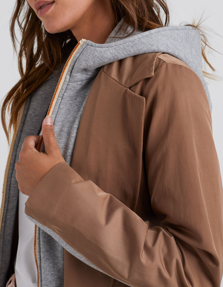 Karamel trench met grijs sweatstof beleg I.Code-2