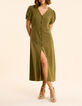 Robe midi kaki boutonn&eacute;e lin m&eacute;lang&eacute; I.Code-2