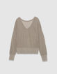 Schicker beigefarbener durchbrochener Pullover mit Paillettenbesatz f&uuml;r Damen-6