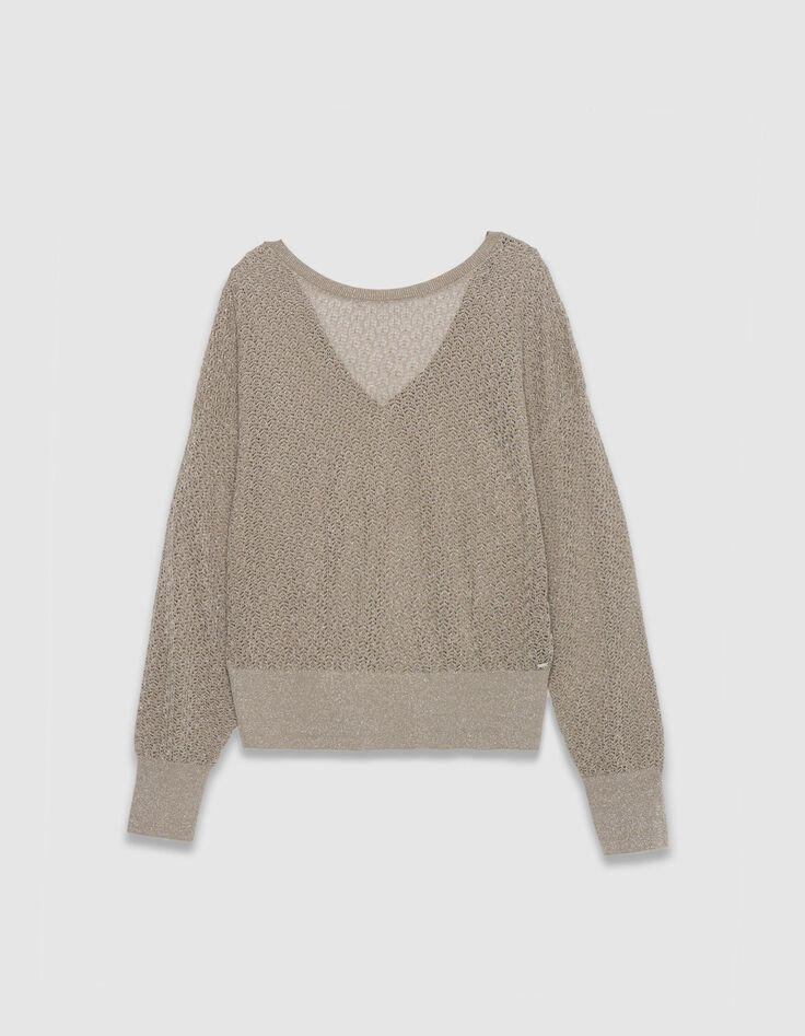 Schicker beigefarbener durchbrochener Pullover mit Paillettenbesatz f&uuml;r Damen-6