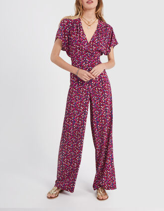 I.Code dark red tachist print jumpsuit