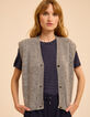 Cardigan sans manches gris tricot d&eacute;tails torsades I.Code-4