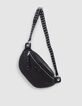 Damen 1440 schwarz Leder Bananentasche-3