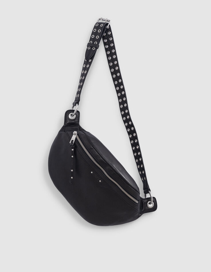 Damen 1440 schwarz Leder Bananentasche-3