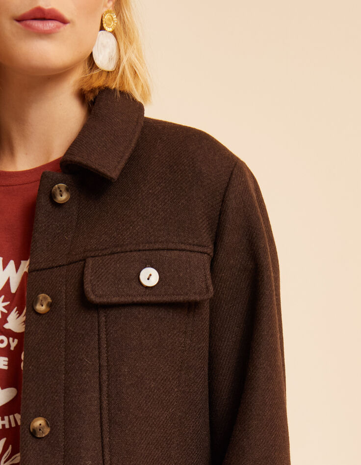 I.Code brown fur-lined woolcloth short coat-5