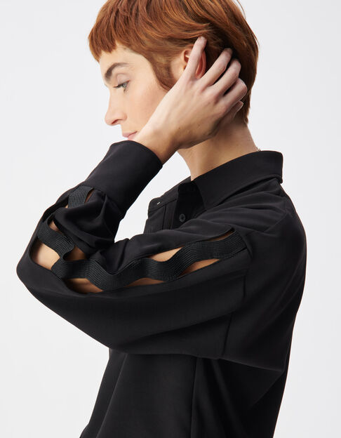 Camisa negra calada de manga larga Mujer - IKKS