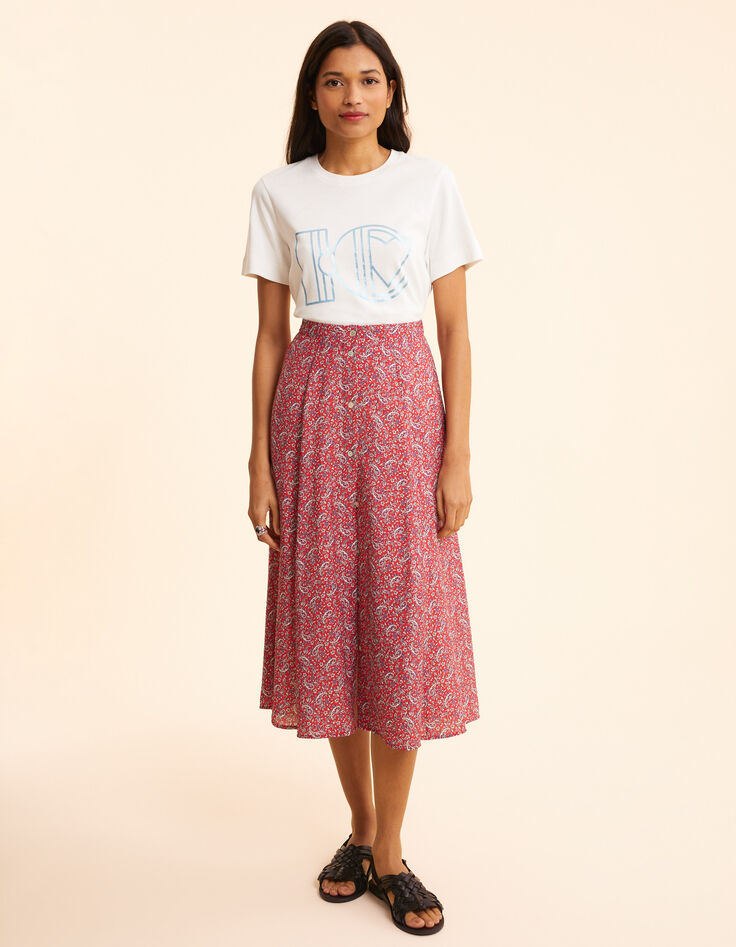 Jupe midi rouge imprimé cachemire I.Code-3