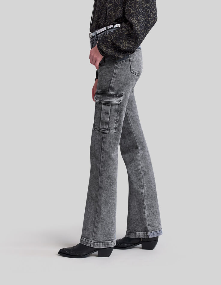 Ausgestellte schwarze Damen-Cargo-Jeans in Washed-Optik -5
