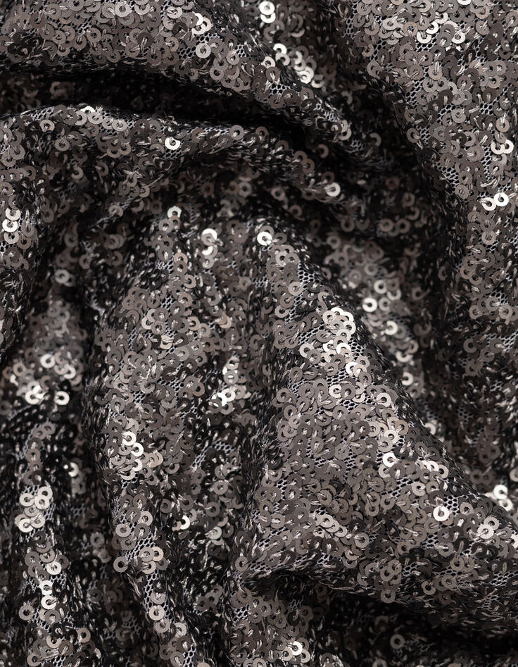 Graues Metallic-Pailletten besticktes Damen-Wickelkleid -7