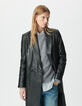 Schwarzer, langer Oversize-Damenledermantel-5