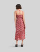 Langes, mohnrotes Damenkleid mit Karos-3