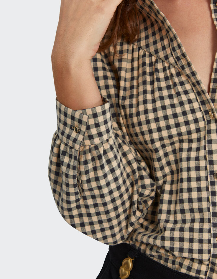 Blouse noire et beige &agrave; motif vichy I.Code -2