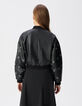 Schwarzer Lederbomber Damen maxi &Ouml;sen-Design-4