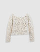 Ecru Damen STRICKJACKE mit durchbrochener H&auml;kelarbeit-7