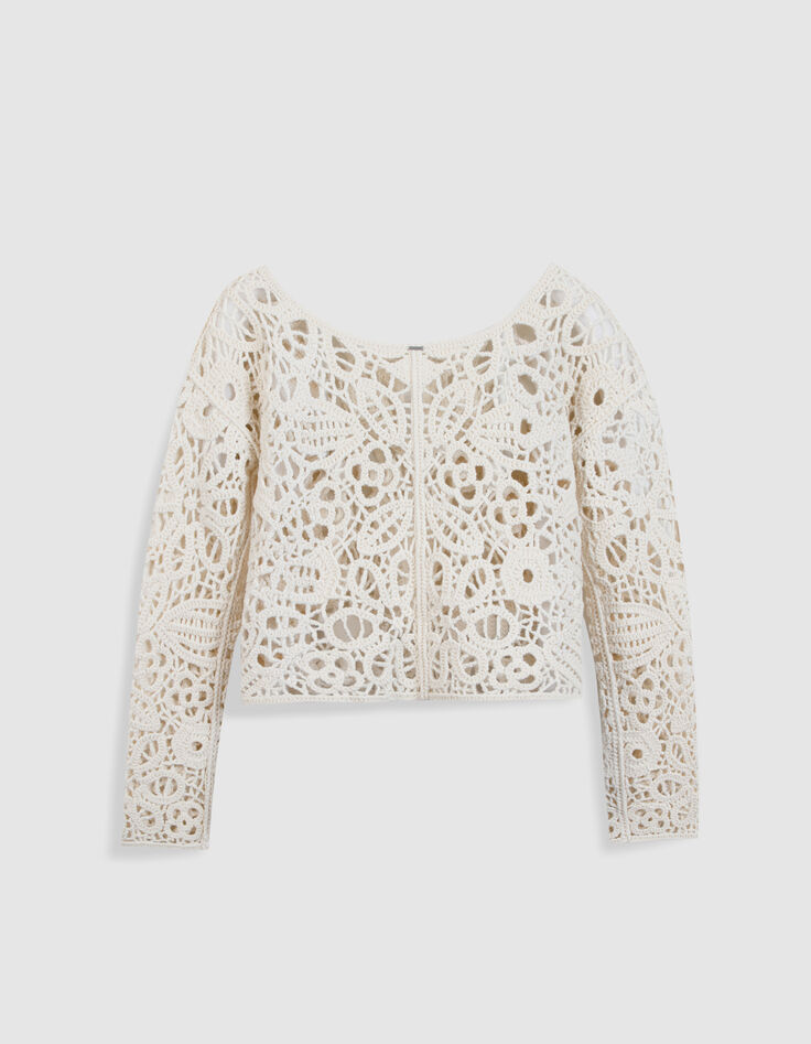 Ecru Damen STRICKJACKE mit durchbrochener H&auml;kelarbeit-7
