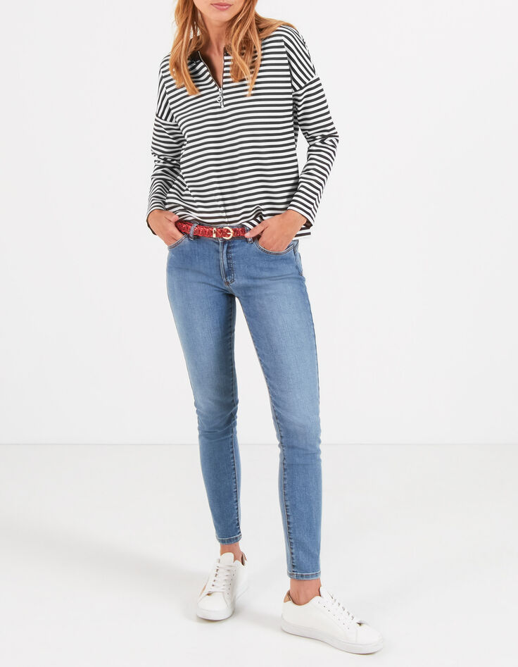 Navy blouse ecru strepen ritskraag I.Code-4 Navy blouse ecru strepen ritskraag I.Code-4