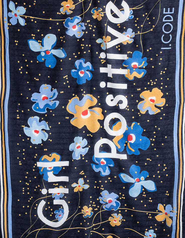 Blauer Schal mit Tupfen und Blumen Girl Positive I.Code-2