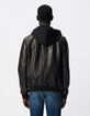Schwarze Herrenbomberjacke aus Leder mit Futter-3