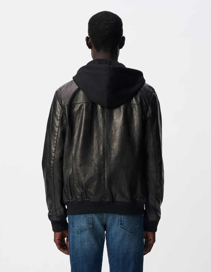 Schwarze Herrenbomberjacke aus Leder mit Futter-3