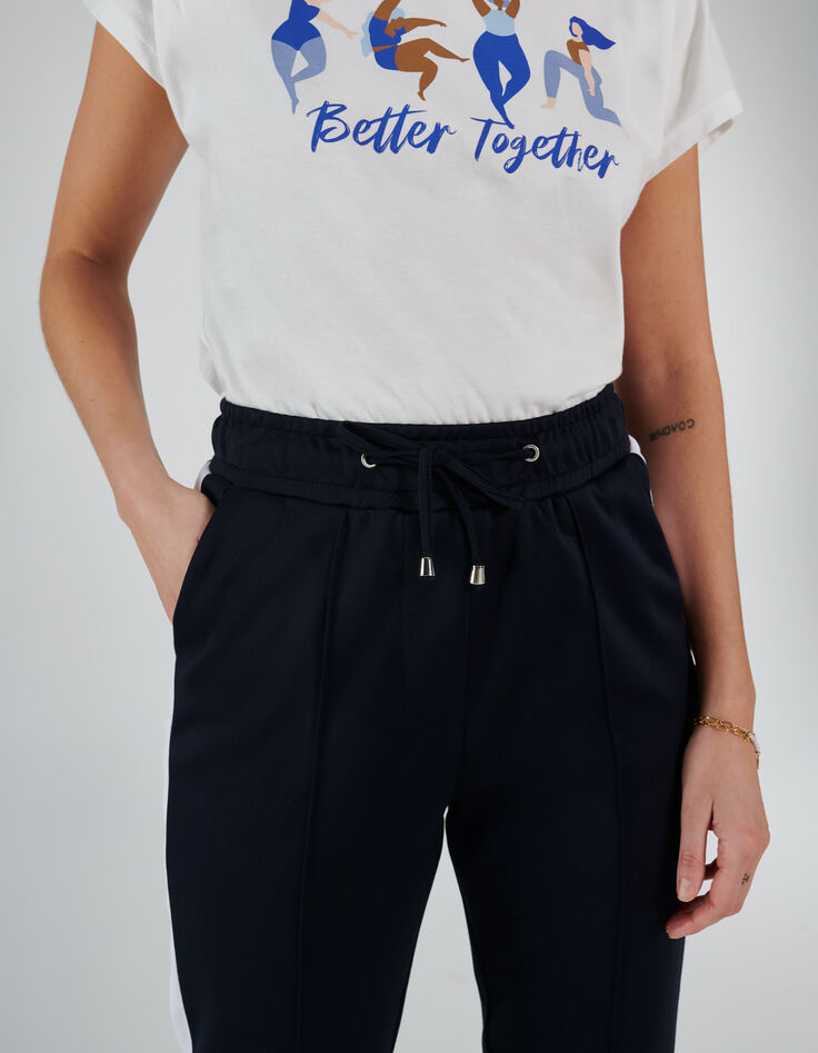 Pantalon de jogging marine à bandes blanches côtés I.Code-4
