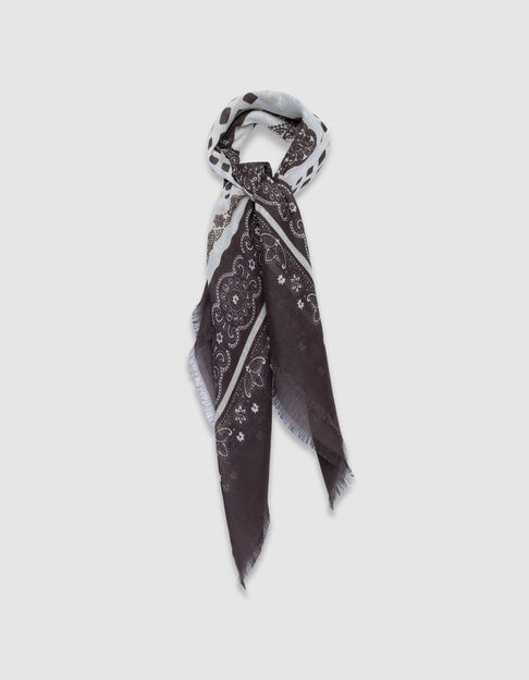 Foulards carr&eacute;s kaki &eacute;toiles et marron Bandana Femme - IKKS