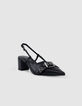 Damen schwarz Leder &Ouml;se Slingback Pumps-2