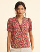 Top rojo flores mangas plisadas I.Code-4