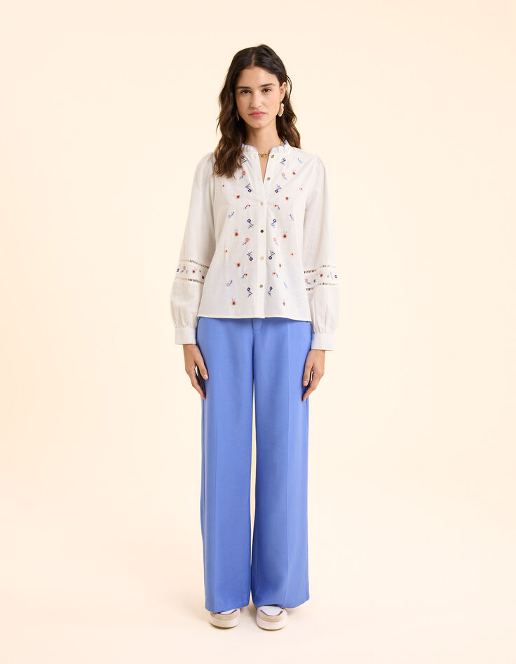 Off-white Bluse mit mehrfarbigen Blumen bestickt I.Code-7