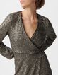 Graues Metallic-Pailletten besticktes Damen-Wickelkleid -5