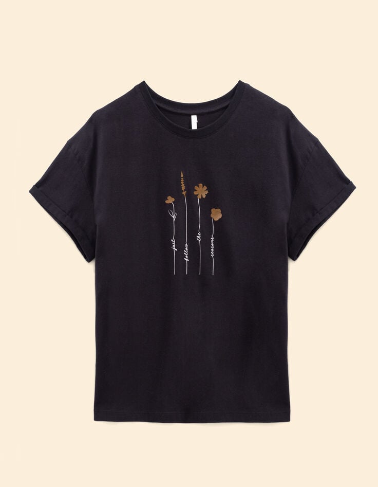 Camiseta manga corta negra flores I.Code-5