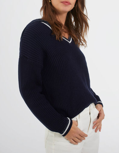 Pull marine tricot à capuche I.Code