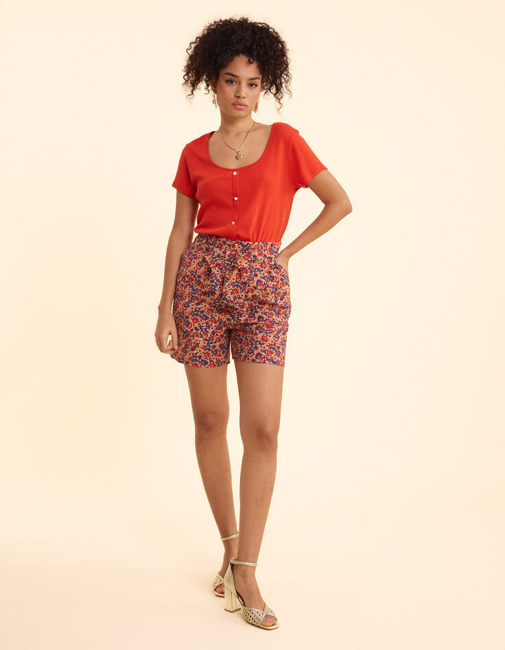Rode short bloemenprint met ceintuur I.Code-3