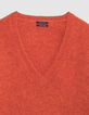 Oranger V-Ausschnitt Pullover Damen Alpaka-Mix-7