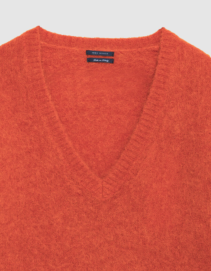 Oranger V-Ausschnitt Pullover Damen Alpaka-Mix-7